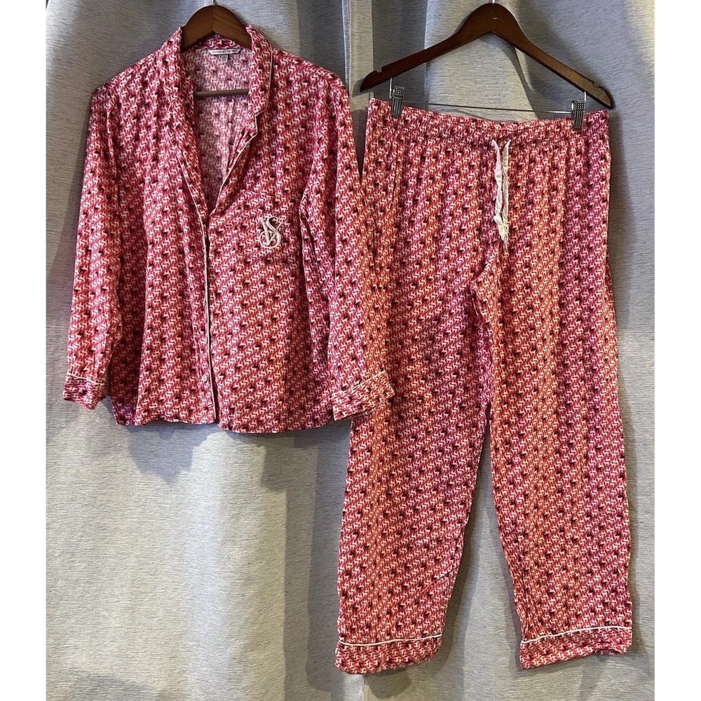 Victoria's Secret Dreamer Pajamas M Red Reindeer Modal Lightweight Flannel